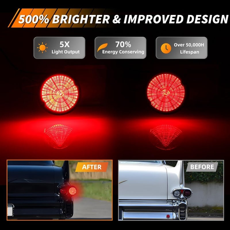 MOTRUM Tail Light Compatible with Cadillac Commercial Chassis & Cadillac DeVille 1958, [DOT] [2 in 1 Design] Red LED Brake Light & Taillight Lamps/DRL (Left + Right), 1 Pair, Smoked Lens - Image 2